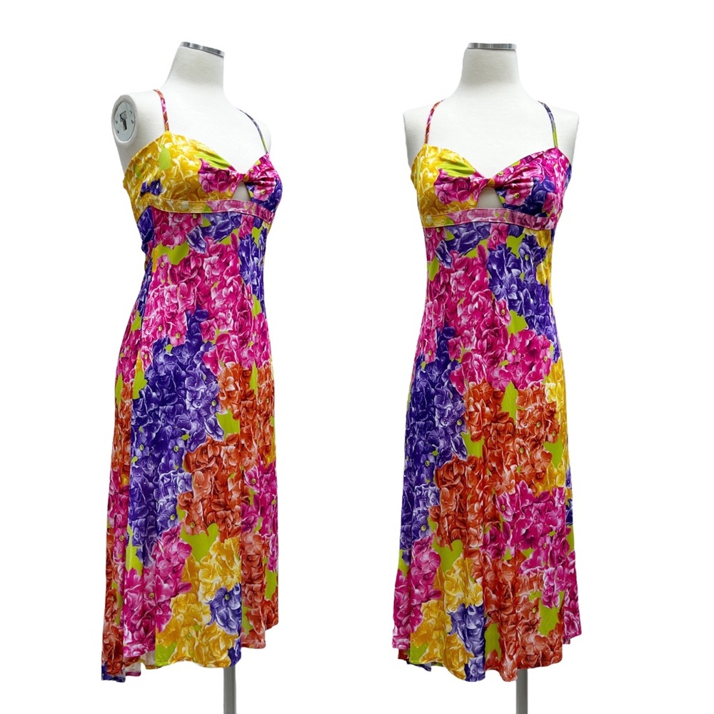 Y2K 2000s VERSACE Jeans Couture Bold Floral Jersey Slip Dress IT 46 Medium/Large - Picture 2 of 8
